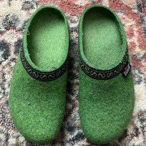 Green Stegmann Wool Clogs 8.5